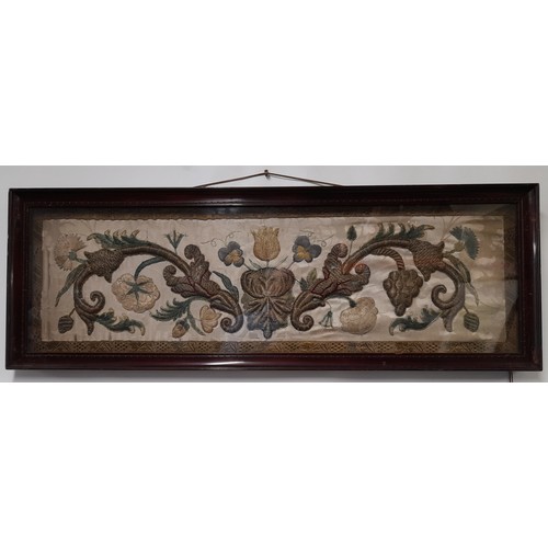 17th Century Stump work Embroidery on silk with silk work Border in 3 ...