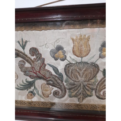 17th Century Stump work Embroidery on silk with silk work Border in 3 ...