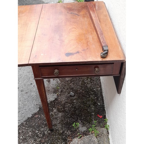 80 - Pembroke Table with Broken leg on Brass Casters, open 99cm x 77cm closed 52cm x 77cm