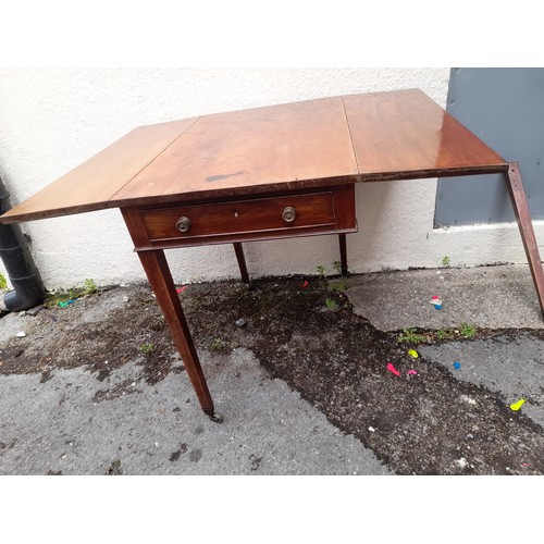 80 - Pembroke Table with Broken leg on Brass Casters, open 99cm x 77cm closed 52cm x 77cm