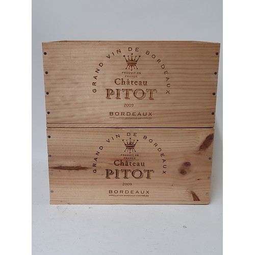 83 - 2 x Crates with adverting to one side, Chateau Pitot, 34cm x 26cm x 17cm