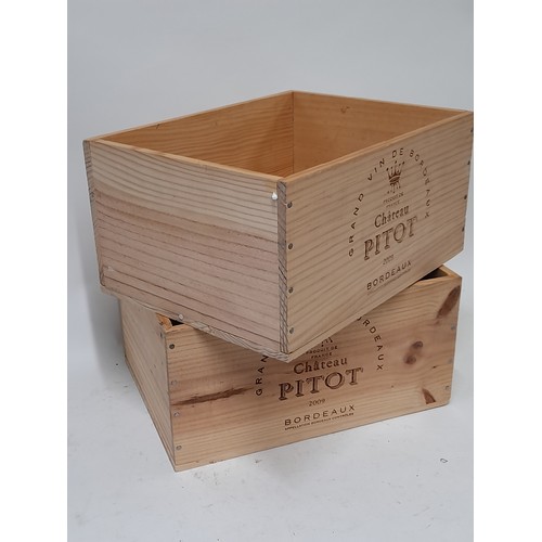 83 - 2 x Crates with adverting to one side, Chateau Pitot, 34cm x 26cm x 17cm