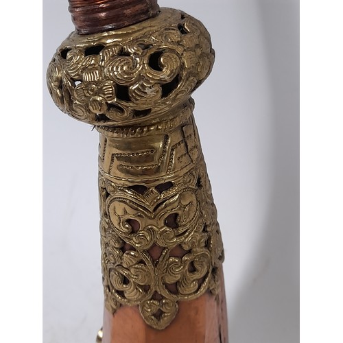 90 - Copper and Brass hand tooled Temple Horn, 49cm long