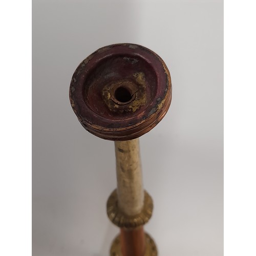 90 - Copper and Brass hand tooled Temple Horn, 49cm long