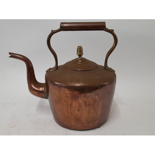 96 - Copper Kettle with Brass Handle and Finial, 28cm high x 29cm wide