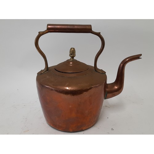 96 - Copper Kettle with Brass Handle and Finial, 28cm high x 29cm wide