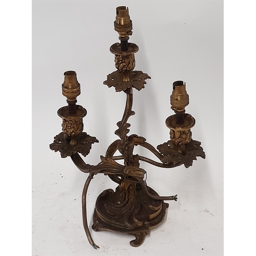 101 - Three Branch  Brass Table Lamp in the form of twisted foliage, 30cm high x 22cm wide