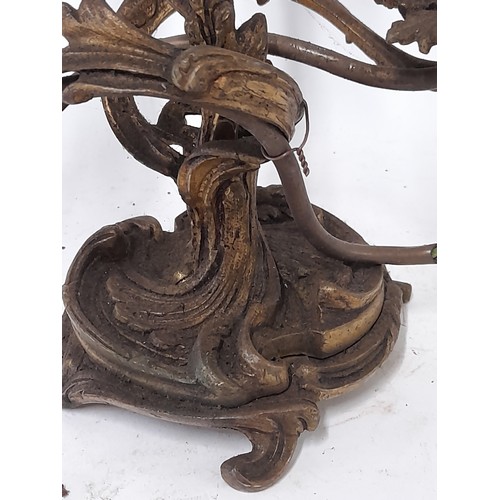 101 - Three Branch  Brass Table Lamp in the form of twisted foliage, 30cm high x 22cm wide