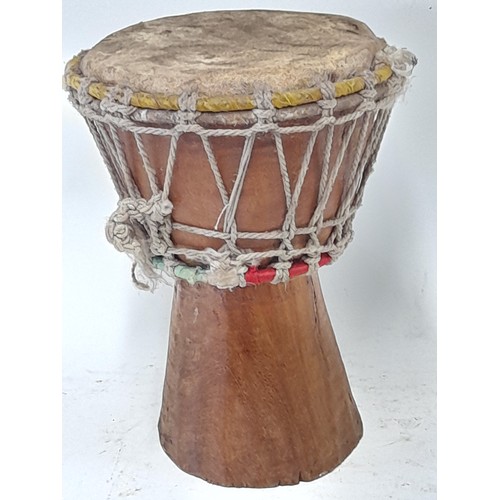 109 - Hand Carved Drum, 27cm high x 20cm wide