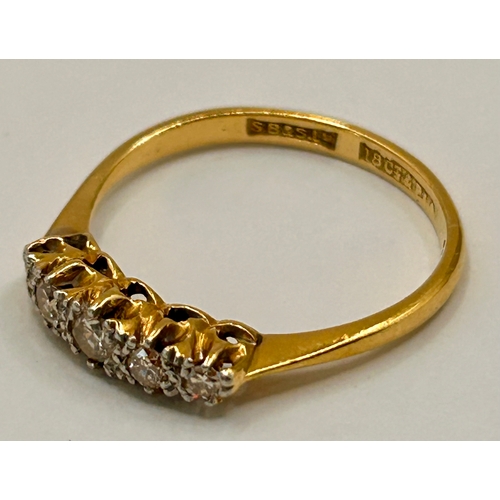 123 - 18ct Gold Five Stone Diamond Ring. Size L, 2.1grams.