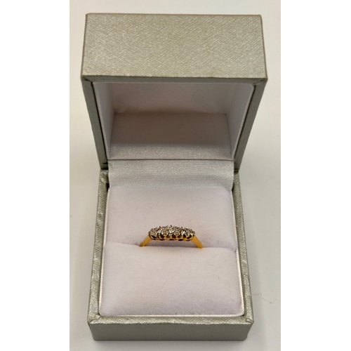 123 - 18ct Gold Five Stone Diamond Ring. Size L, 2.1grams.