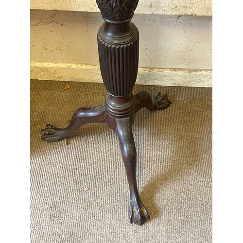 14 - Large Antique Torchiere / Plant Stand Standing On Three Lion Paw Feet.