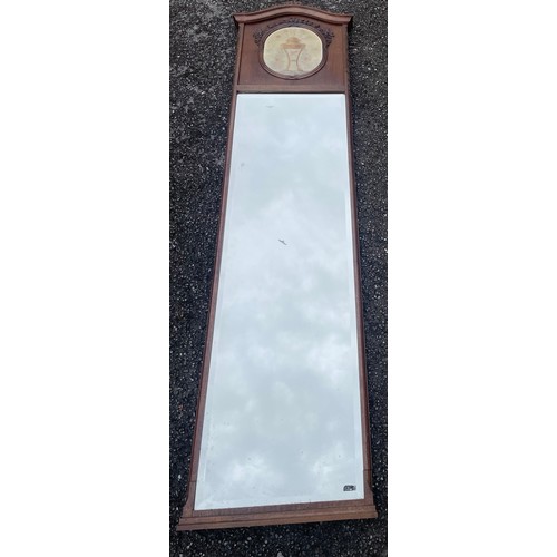 22 - Full Length Vintage Mirror  With Carved Wood Finial. 196 x 45 cms