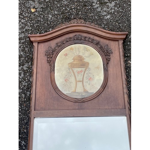 22 - Full Length Vintage Mirror  With Carved Wood Finial. 196 x 45 cms