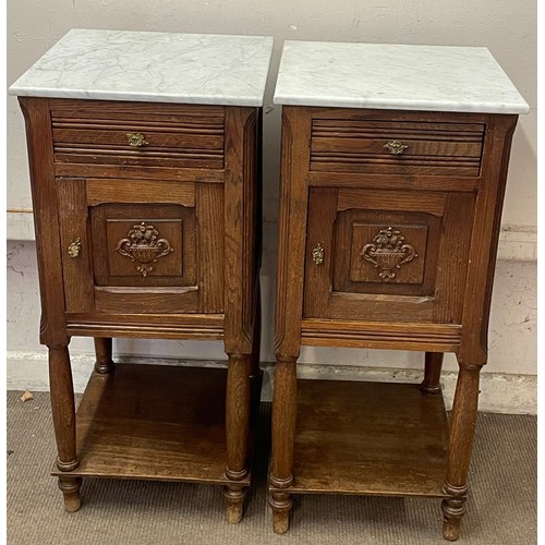 23 - Pair Of French Marble Top Nightstands / Bedside Units. 40 x 40 x 88 cms  (2)