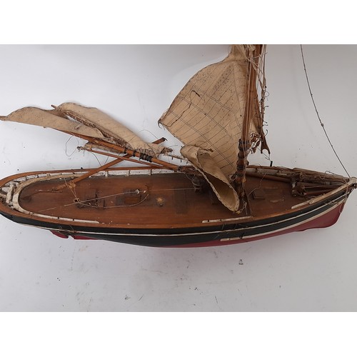 110 - Scratch Built Sailing Boat in Need of attention, 50cm long x 58cm high