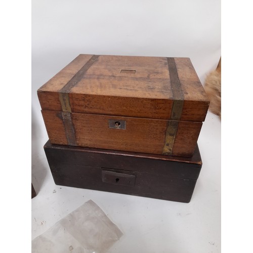 117 - 5 x Wooden Boxes needing attention with 2 x vintage Lock, Largest box, 35cm x 23cm x 15cm