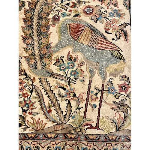 73 - Chinese Handmade Silk Ground Rug With Peacock Design and Signature Mark 175cm x 101cm