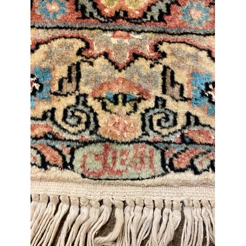 73 - Chinese Handmade Silk Ground Rug With Peacock Design and Signature Mark 175cm x 101cm