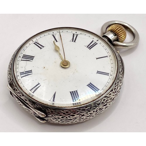 28 - Vintage Boby and Jannings Hallmarked Silver Decorated Pocket Watch. 4cm Diameter. Weight 1.486 Oz