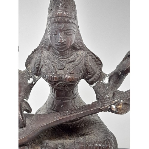 37 - Bronze Hindu Deity SARASWATI, 11.5cm high x 8cm wide