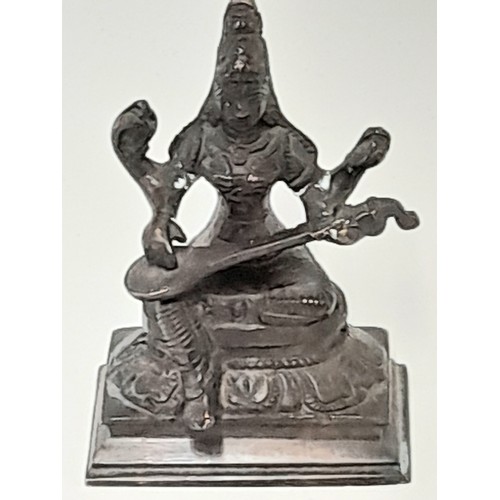 37 - Bronze Hindu Deity SARASWATI, 11.5cm high x 8cm wide