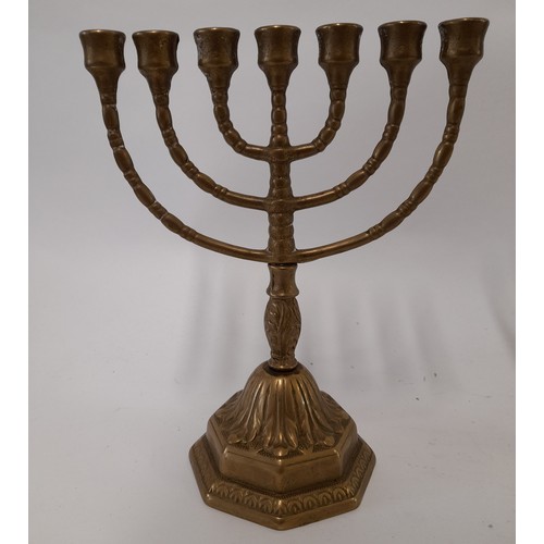 120 - Two Brass Menorah's, largest 25cm wide x 19cm high (2)