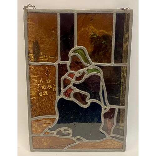 439 - Vintage Continental Lead and Stained Glass Religious Panel 35cm x 25cm