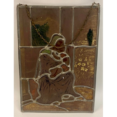 439 - Vintage Continental Lead and Stained Glass Religious Panel 35cm x 25cm