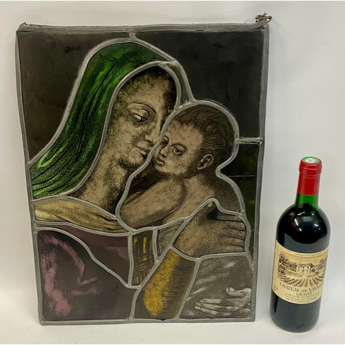 440 - Similar to Previous Lot. Vintage Continental Lead and Stained Glass Religious Panel 45.5cm x 34cm