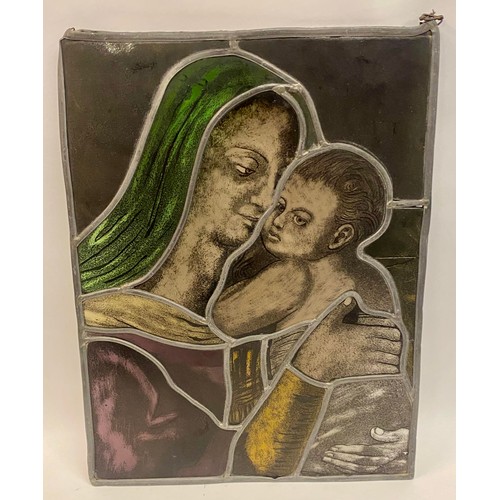 440 - Similar to Previous Lot. Vintage Continental Lead and Stained Glass Religious Panel 45.5cm x 34cm