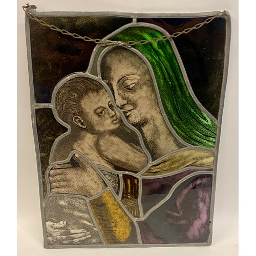 440 - Similar to Previous Lot. Vintage Continental Lead and Stained Glass Religious Panel 45.5cm x 34cm