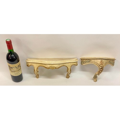 444 - Two Vintage Italian Style Carved and Decorated Console Shelves. Largest 34.5cm x 15cm x 11cm