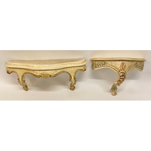 444 - Two Vintage Italian Style Carved and Decorated Console Shelves. Largest 34.5cm x 15cm x 11cm