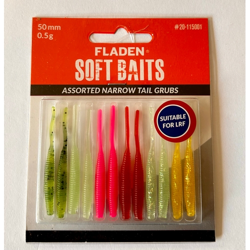 230 - Ten Packs Of Fladen Fishing Soft Baits Assorted Narrow Tail Grubs.  (10)