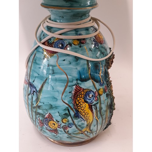 136 - Aquarium Table Lamp, Hand Painted, possibly Italian,  33cm to base of lamp holder