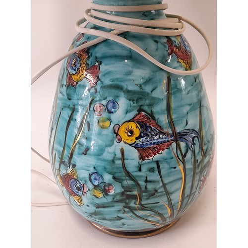 136 - Aquarium Table Lamp, Hand Painted, possibly Italian,  33cm to base of lamp holder