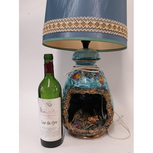 136 - Aquarium Table Lamp, Hand Painted, possibly Italian,  33cm to base of lamp holder