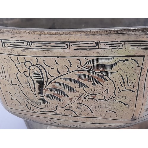 137 - Bronze 6 side bowl with mark to base, 26cm wide x 12cm high