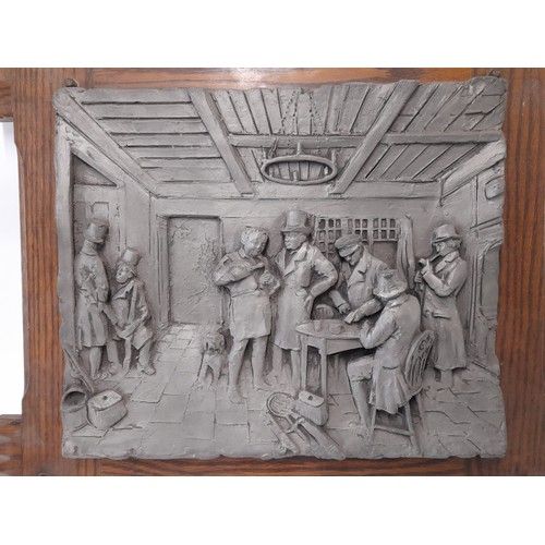 282 - Plaster Relief Moulding of a Pub Scene mounted on a wooden Frame, 58cm x 53cm