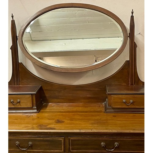 8A - Edwardian Inlaid Dressing Table With Oval Mirror. 107 x 49 x 153 cms