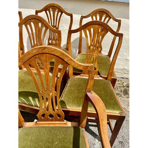 1A - Set Of Eight Antique Dining Chairs In The Style Of Hepplewhite To Include Two Carvers.