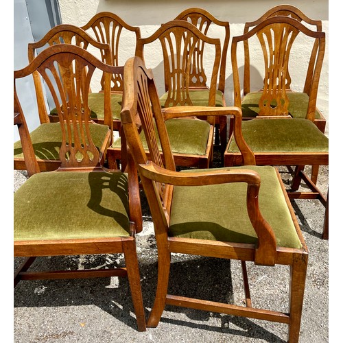 1A - Set Of Eight Antique Dining Chairs In The Style Of Hepplewhite To Include Two Carvers.