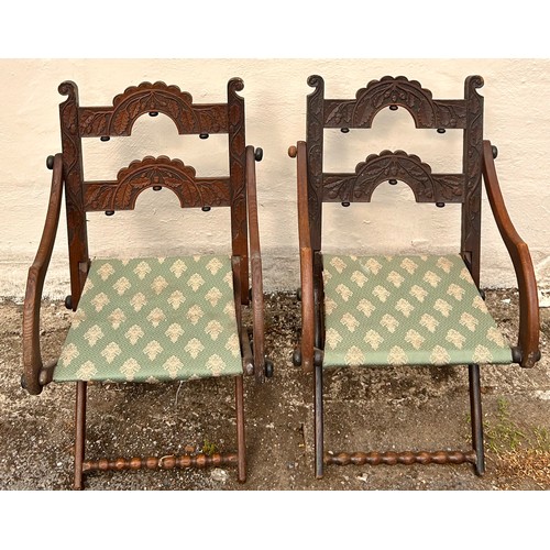 25A - Two Antique Gothic Style Folding Chairs. (2)