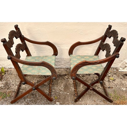 25A - Two Antique Gothic Style Folding Chairs. (2)