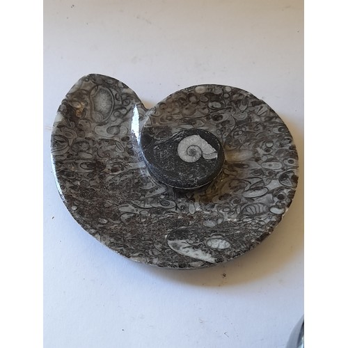 666 - 3 x decorative items formed from Fossil filled rock