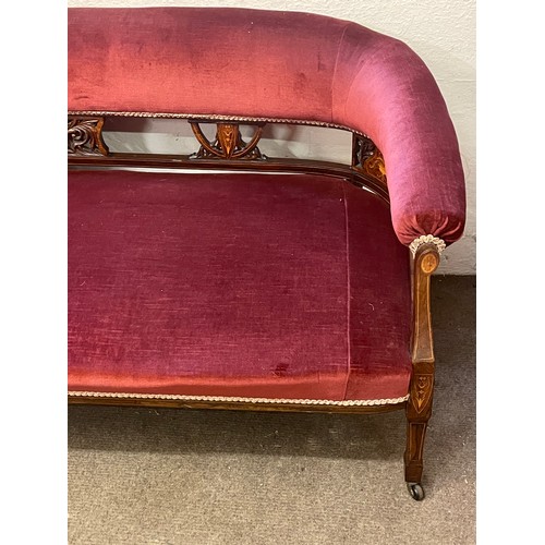 7A - Edwardian Inlaid Mahogany Salon Sofa. 175 x 80 x 70 cms