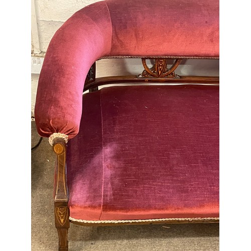 7A - Edwardian Inlaid Mahogany Salon Sofa. 175 x 80 x 70 cms