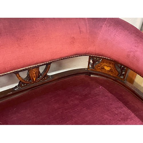 7A - Edwardian Inlaid Mahogany Salon Sofa. 175 x 80 x 70 cms