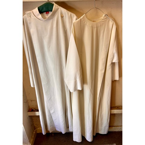 1184 - Pair Of European Style Older White Vestments.  (2)